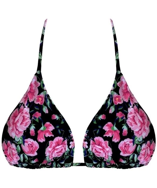 Tops Black Rose Garden Brazilian Triangle Bikini Top - CE194H5UZRD