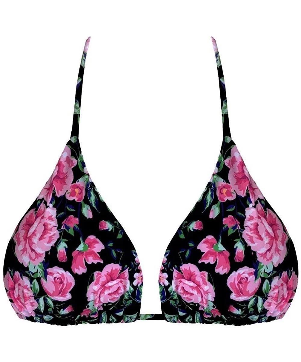 Tops Black Rose Garden Brazilian Triangle Bikini Top - CE194H5UZRD