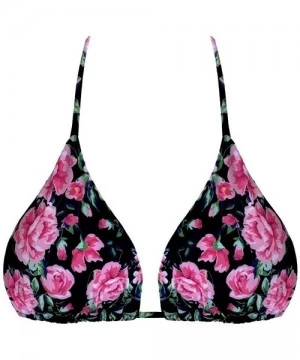 Tops Black Rose Garden Brazilian Triangle Bikini Top - CE194H5UZRD