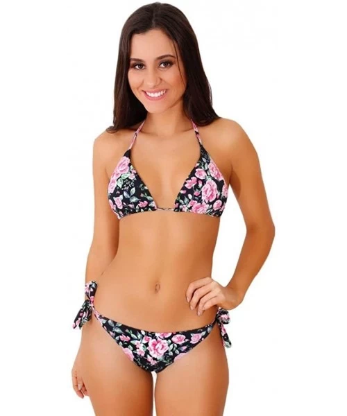 Tops Black Rose Garden Brazilian Triangle Bikini Top - CE194H5UZRD