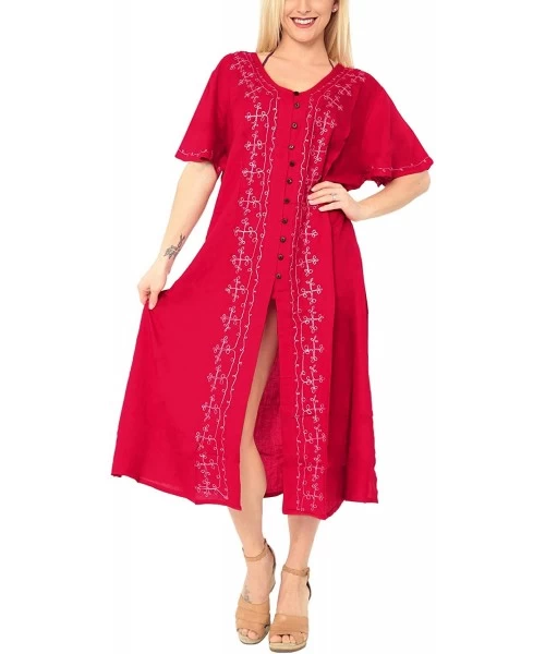 Cover-Ups Women's Midi Beach Dress Summer Casual Elegant Party Dress Embroidered - Red_k806 - C6182H6HGIN