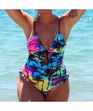 One-Pieces Women's One Piece Swimsuits Sexy Brazilian Tie-Dye Color Frill Bikini Swimsuit Vintage Tummy Control Bathing Suits...