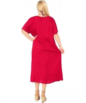 Cover-Ups Women's Midi Beach Dress Summer Casual Elegant Party Dress Embroidered - Red_k806 - C6182H6HGIN