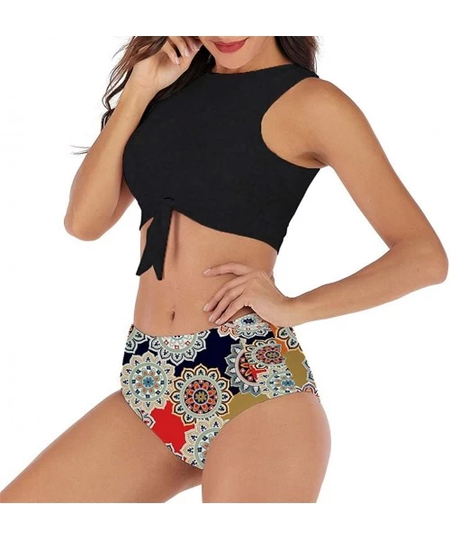 Racing Sexy Bikini Set Bathing Suits Two Pieces Swimwear Women's Knot Front Crop Top Swimsuit with Floral Printing Multi Colo...