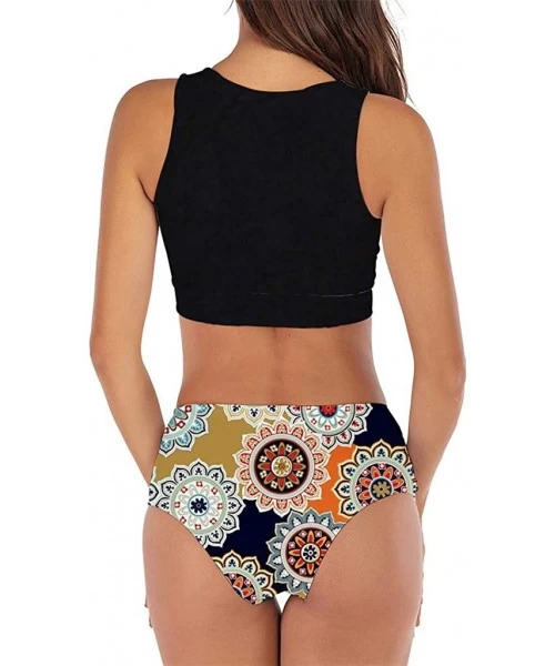 Racing Sexy Bikini Set Bathing Suits Two Pieces Swimwear Women's Knot Front Crop Top Swimsuit with Floral Printing Multi Colo...