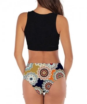 Racing Sexy Bikini Set Bathing Suits Two Pieces Swimwear Women's Knot Front Crop Top Swimsuit with Floral Printing Multi Colo...