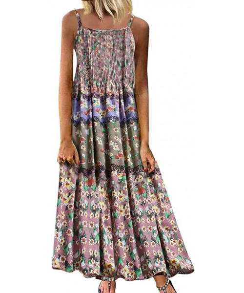 Cover-Ups Womens Dresses Special Occasion Vintage Flower Print Maxi Dress Bohemian Plus Size Dress Sleeveless Dresses Z1 pink...