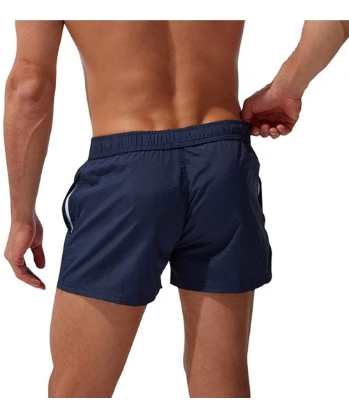 Trunks Men's Beach Shorts Quick Dry Swim Trunks Beach Track Pants Mesh Lining Solid Drawstring Walk Shorts with Pocket - Navy...