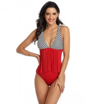 Racing Mother Girl High Waist Deep V Neck One Piece Family Matching Bathing Suits - Red - C1198KG37R6