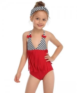 Racing Mother Girl High Waist Deep V Neck One Piece Family Matching Bathing Suits - Red - C1198KG37R6