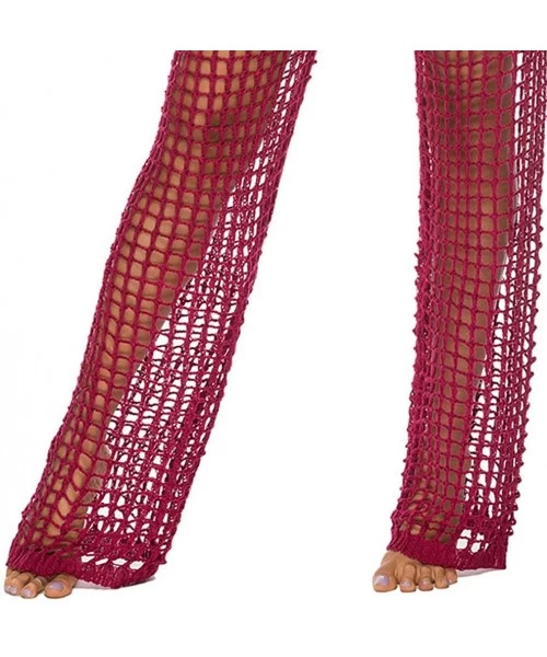 Cover-Ups Womens Cover Up Pants Sexy Hollow Out Crochet High Waist Mesh Swimsuits Pants - Red-hollow Out Crochet - CI18W2EQ49K