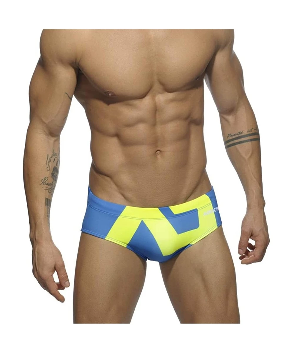 Briefs Men's Sexy Low Waist Swimming Shorts -Quick Dry Swim Briefs Hot Body Bikini Swimsuit Swimwear - Blue - CY18AR68Q4N