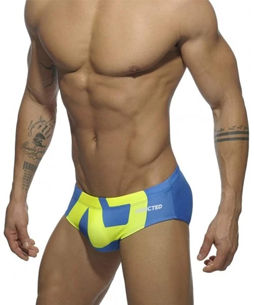 Briefs Men's Sexy Low Waist Swimming Shorts -Quick Dry Swim Briefs Hot Body Bikini Swimsuit Swimwear - Blue - CY18AR68Q4N