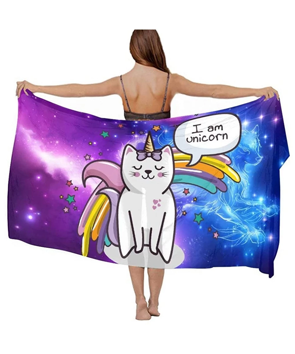 Cover-Ups Women Chiffon Scarf Sunscreen Shawl Wrap Swimsuit Cover Up Beach Sarongs - I Am Cute Unicorn Cat Galaxy Wolf - CM19...