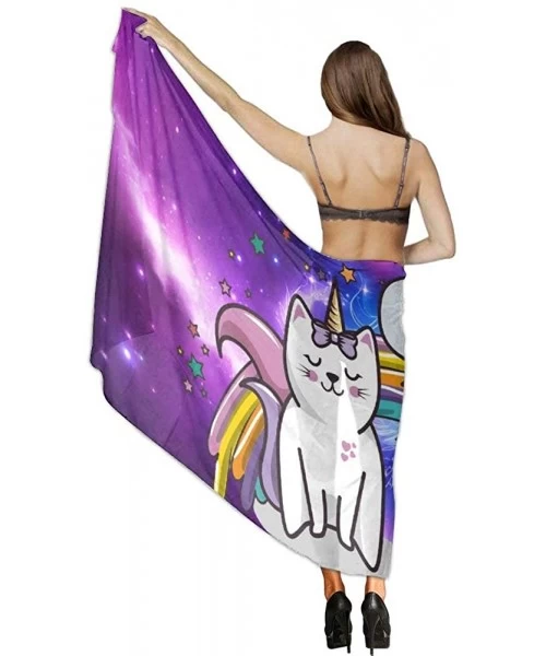 Cover-Ups Women Chiffon Scarf Sunscreen Shawl Wrap Swimsuit Cover Up Beach Sarongs - I Am Cute Unicorn Cat Galaxy Wolf - CM19...