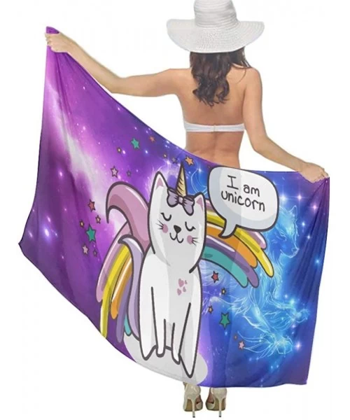 Cover-Ups Women Chiffon Scarf Sunscreen Shawl Wrap Swimsuit Cover Up Beach Sarongs - I Am Cute Unicorn Cat Galaxy Wolf - CM19...