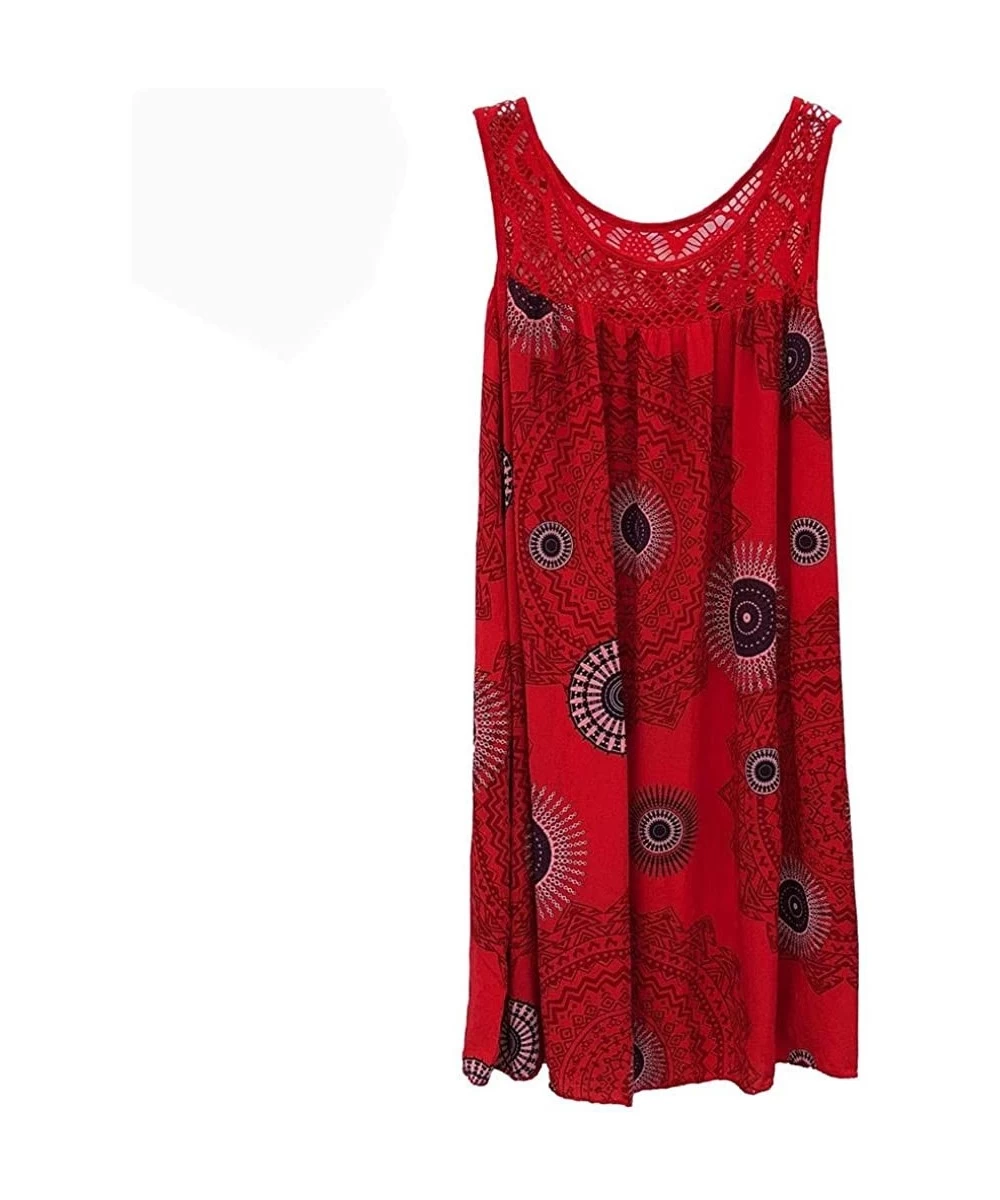 Rash Guards Women's Fashion Lace Stitching Print Sleeveless Dress - A-red - CT18U8IW8Q3