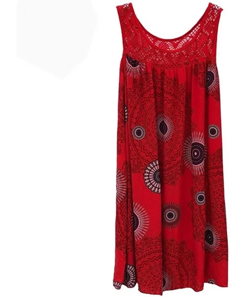 Rash Guards Women's Fashion Lace Stitching Print Sleeveless Dress - A-red - CT18U8IW8Q3