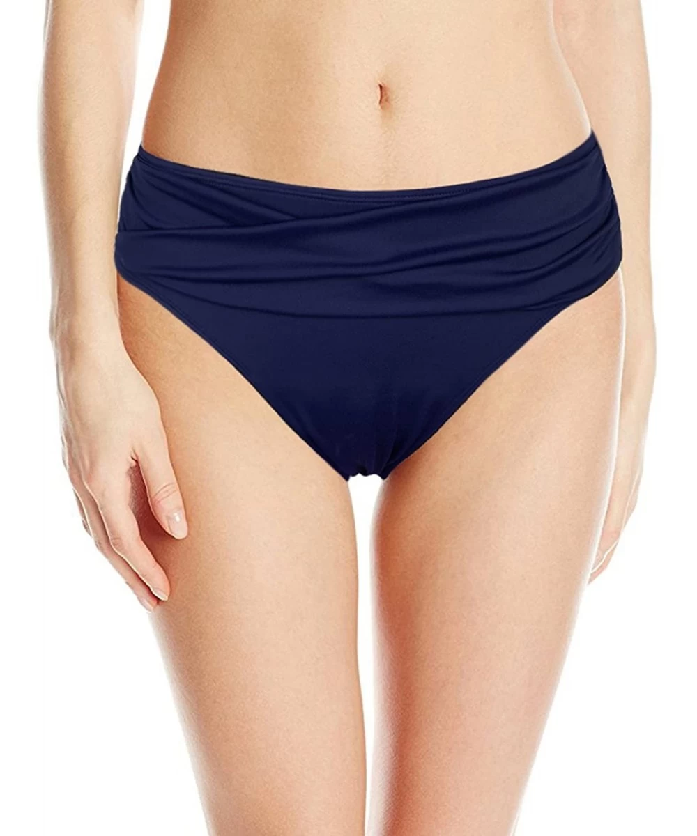 Bottoms Women's Full Coverage Black Bikini Bottom Hipster Swim Brief - Navy Blue - CS18EEHOCKI