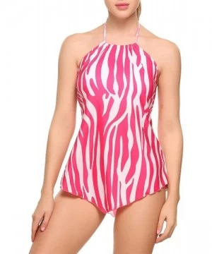 Tankinis Halter Tankini Swimsuit Women Printed High Heck Bikini Two Pieces Bathing Suit (FBA) - Rose Red - C51820R8RYY