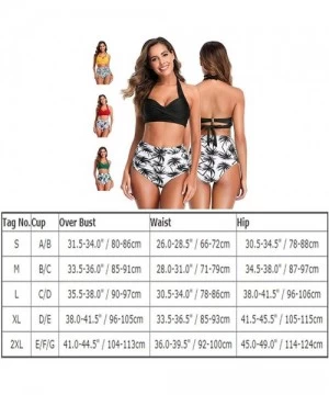 Sets Women Vintage Tropical Print Swimsuit Retro Halter Ruched High Waist Bikinis Bra Set Swimwear Two Piece Bathing Suit - Y...