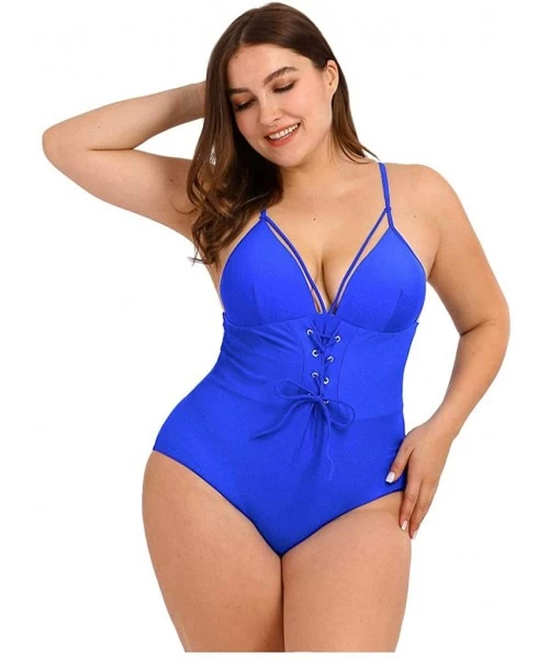 One-Pieces Stylish Printed One-Piece Halter Swimwear Bathing Suit Casual Summer Bikini Monokini Beachwear - Blue - CI1960KKRLS