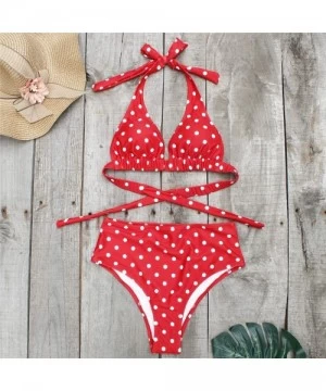 Sets Women's Halter Bikini Sets Padded High Waisted Swimsuits - Polka Dot Print-2 - CH19CGXH0O5