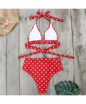 Sets Women's Halter Bikini Sets Padded High Waisted Swimsuits - Polka Dot Print-2 - CH19CGXH0O5