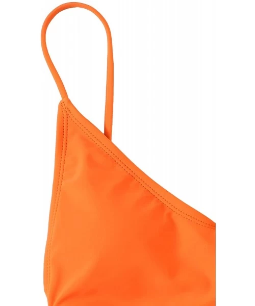 One-Pieces Women's Sexy Plunge Neck Cross Back High Cut One Piece Bathing Suits Swimsuit - Orange - C918QUCDR0S