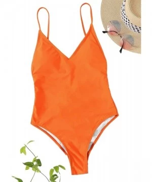 One-Pieces Women's Sexy Plunge Neck Cross Back High Cut One Piece Bathing Suits Swimsuit - Orange - C918QUCDR0S