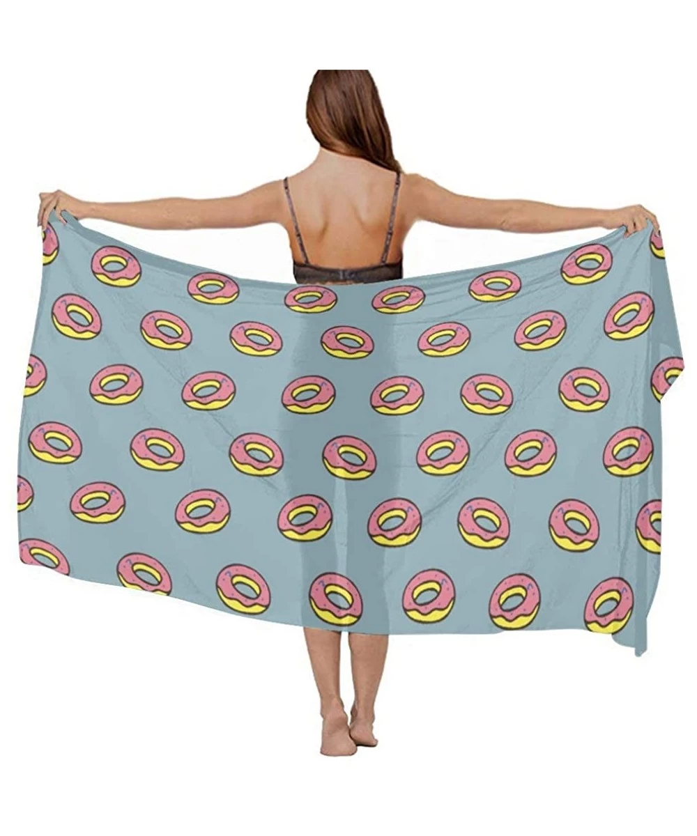 Cover-Ups Women's Swimwear Cover Ups- Summer Vacation Beach Sarong Soft Shawl Wrap - Cotton Donuts Love - CB19C4DKI0Y