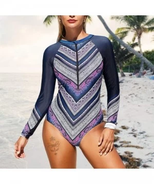 Rash Guards Bikini Set Sexy Floral Print Bikini 2 Piece Swimsuit Push Up Padded Swimwear - Purple-zipped - C8196UK9NS3