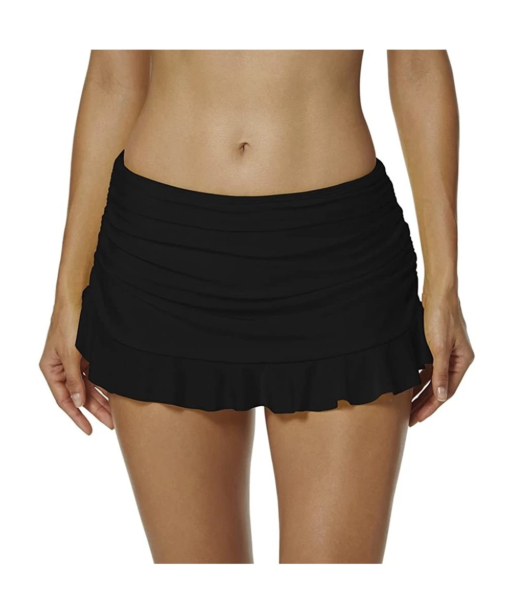 Tankinis Women's Swim Skirt Ruched Shirred Skirted Bikini Bottom with Panty - Black - CK18C4R7XIZ