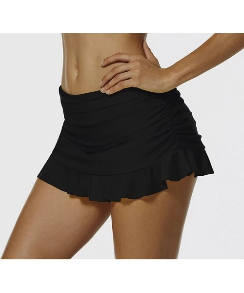 Tankinis Women's Swim Skirt Ruched Shirred Skirted Bikini Bottom with Panty - Black - CK18C4R7XIZ