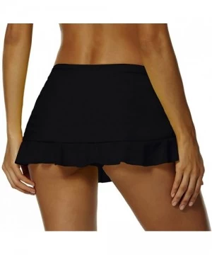 Tankinis Women's Swim Skirt Ruched Shirred Skirted Bikini Bottom with Panty - Black - CK18C4R7XIZ