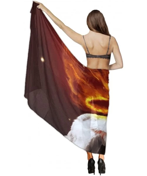 Cover-Ups womens Swimwear Cover up Beach Sarong Wrap cool wolf fire Scarf - C318TLNL3TD