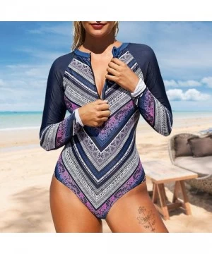 Rash Guards Bikini Set Sexy Floral Print Bikini 2 Piece Swimsuit Push Up Padded Swimwear - Purple-zipped - C8196UK9NS3