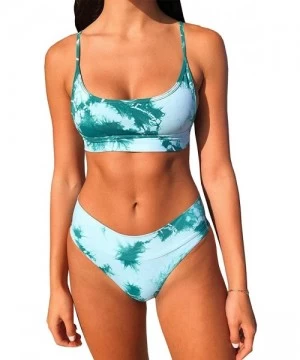 Sets Tie Dye Brazilian Bikini Set Scoop Crop Top Cheeky Cut 2 Piece Sporty Swimsuits for Women - Emerald - CN198KNUWS7