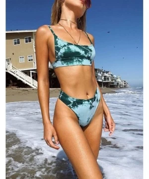 Sets Tie Dye Brazilian Bikini Set Scoop Crop Top Cheeky Cut 2 Piece Sporty Swimsuits for Women - Emerald - CN198KNUWS7