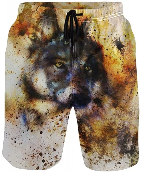 Racing Vintage Animal Wolf Art Men's Swim Trunks Quick Dry Shorts with Pockets - C419E9QA2Q6