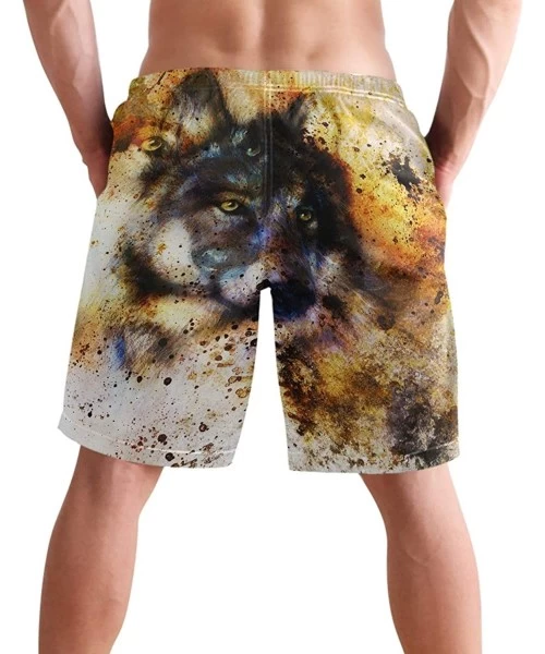 Racing Vintage Animal Wolf Art Men's Swim Trunks Quick Dry Shorts with Pockets - C419E9QA2Q6