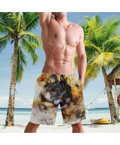 Racing Vintage Animal Wolf Art Men's Swim Trunks Quick Dry Shorts with Pockets - C419E9QA2Q6