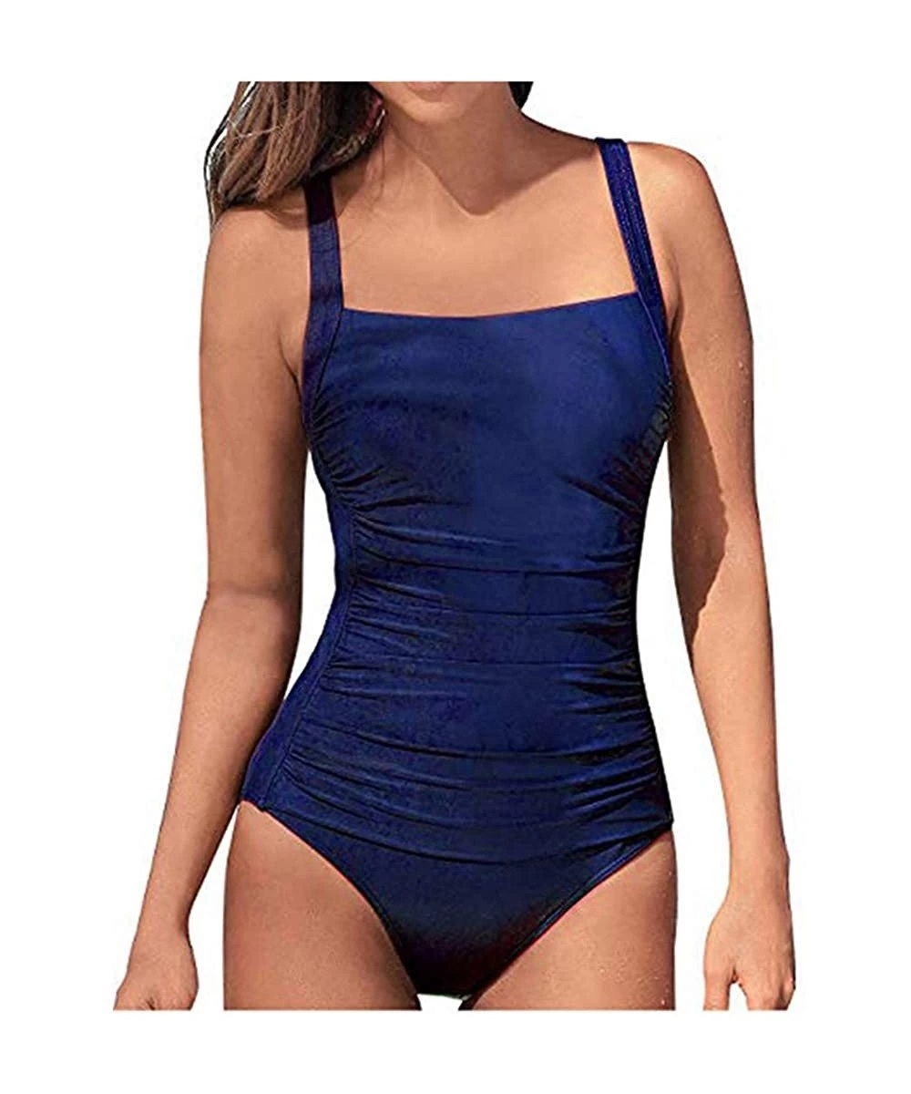 One-Pieces Swimsuits for Women One Piece Swimwear Bandage Playsuits Beachwear Skinny Tummy Control Bathing Suit - Blue - CI18...