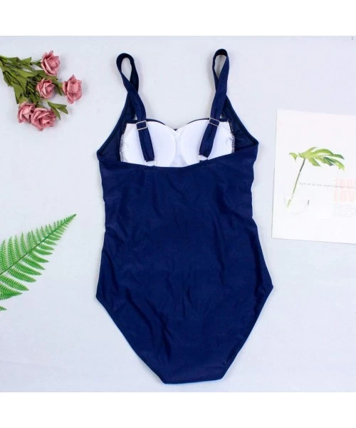 One-Pieces Swimsuits for Women One Piece Swimwear Bandage Playsuits Beachwear Skinny Tummy Control Bathing Suit - Blue - CI18...