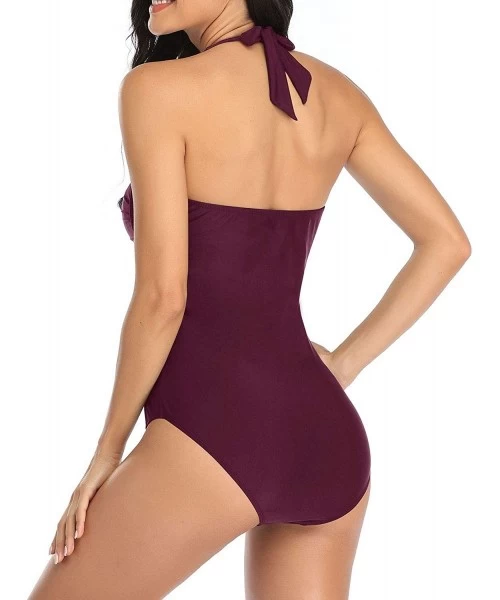 One-Pieces One Piece Swimsuit for Women Ruched Tummy Control Hater Vintage Bathing Suit - Purple-b - C018AS3O72Q