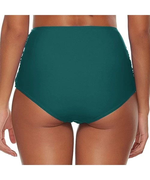 Bottoms Women Vintage High Waist Bikini Bottom Ruched Tummy Control Swim Bottoms - Green - C6192E5INOY