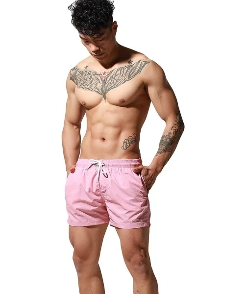 Board Shorts Mens Quick-Dry Sport Swim Beach Surf Board Shorts - S6020 Pink - C8198ONR2Z8