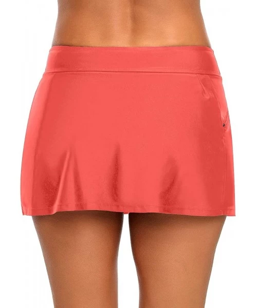 Tankinis Women's Zip Pocket High Waist Bikini Tankini Bottom Swim Skirt Swimsuit - Pocket-coral - CR194L5EUEU