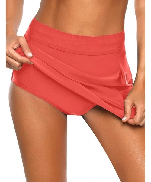 Tankinis Women's Zip Pocket High Waist Bikini Tankini Bottom Swim Skirt Swimsuit - Pocket-coral - CR194L5EUEU