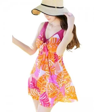 One-Pieces Women's One Piece Printed Mesh Beach Swim Dress Bow-Knot - Orange - CH12J2MDUNR